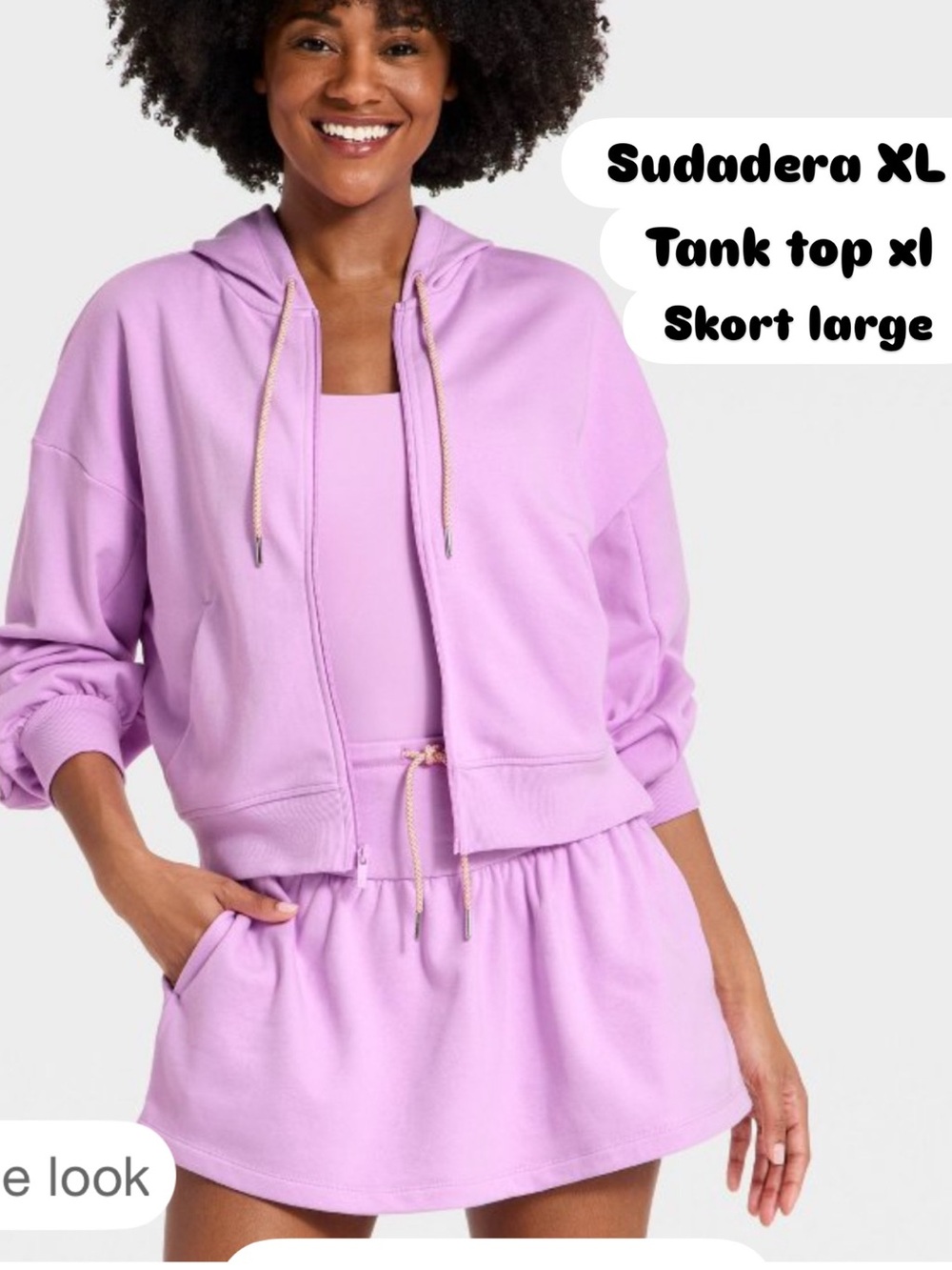 Lilac Hooded Zip Jacket xl , tank top xl , large skort ( 3 set )